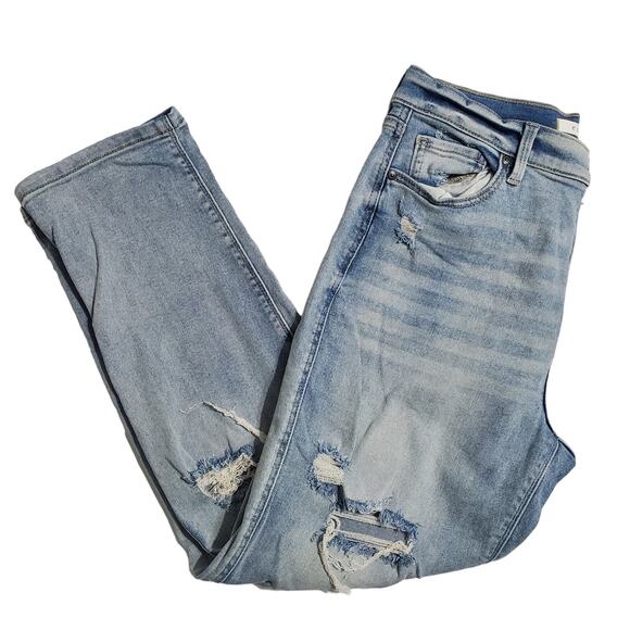 Eunina Rocky High Rise Boyfriend Jeans Distressed Destroyed Lightwash Size 9 - Picture 2 of 10